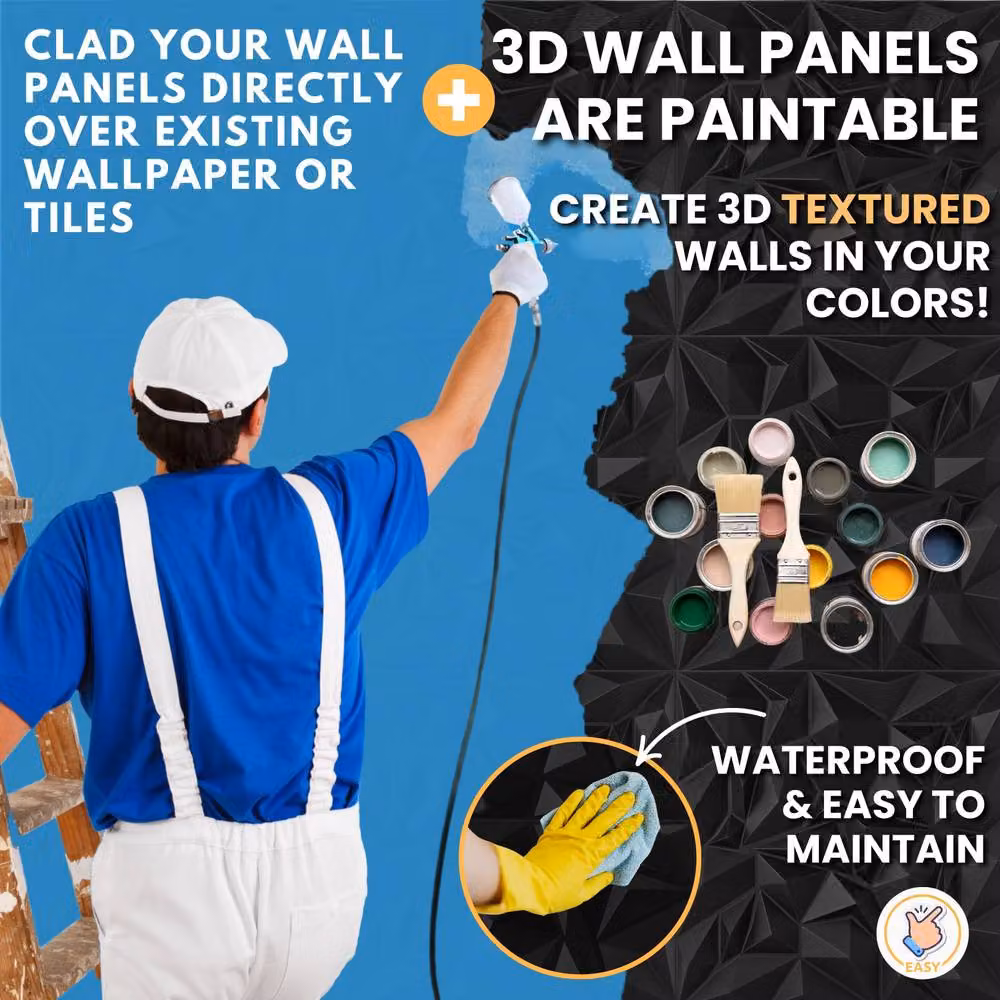 Novecrafto Diamond Prestige Effect 3D Wall Panels, 6 Sheets, Matt Black – 8