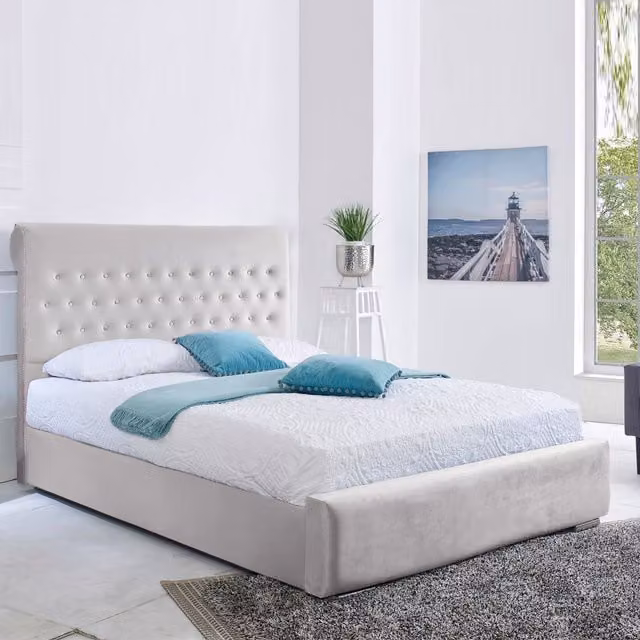 Desire Deco Modern Upholstered Velvet Bed Frame in Silver, 120 x 200 cm
