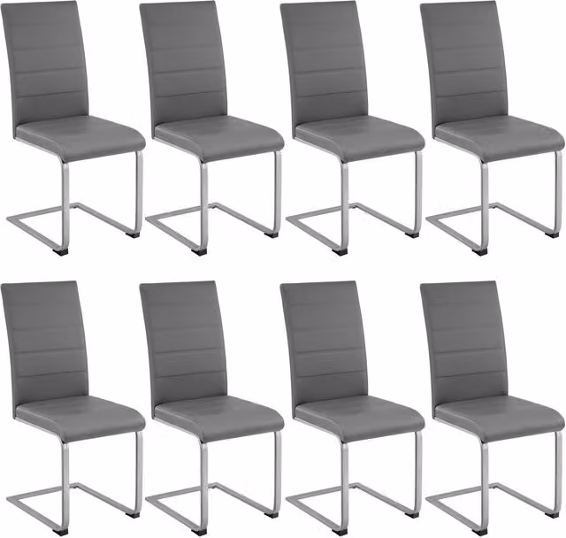 tectake Set of 8 Bettina Dining Chairs in Grey with Synthetic Leather and Metal Cantilever Base – 6