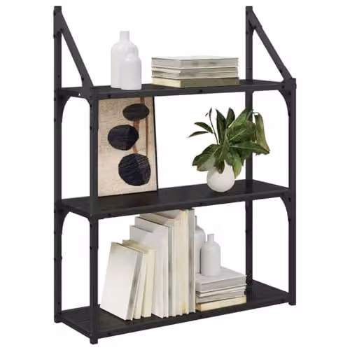 vidaXL Wall-Mounted Modern Shelf in Black, W/D/H: 60 x 21 x 78.5 cm – 1