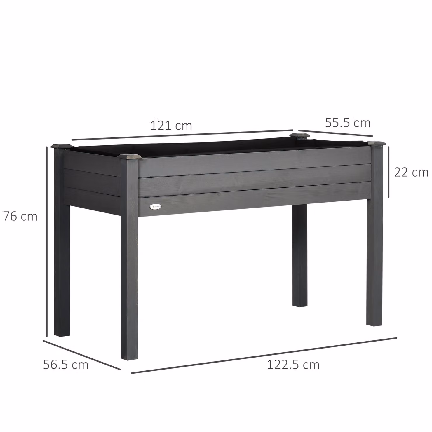 Outsunny Wooden Raised Bed Elevated Planter Box with Liner for Flowers, Vegetables and Herbs, Dark Grey, W: 76.0 cm, D: 55.5 cm – 3