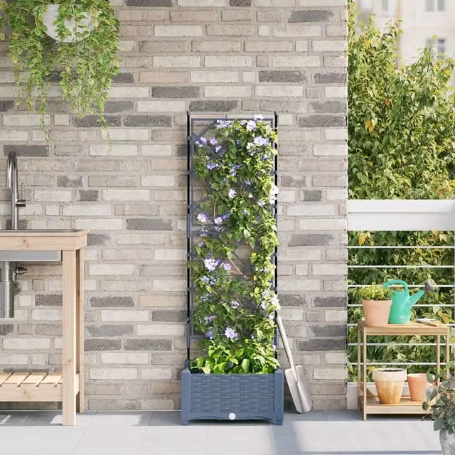 Berkfield Home Garden Planter with Trellis in Grey, H 125.5 x W 40 x D 40 cm