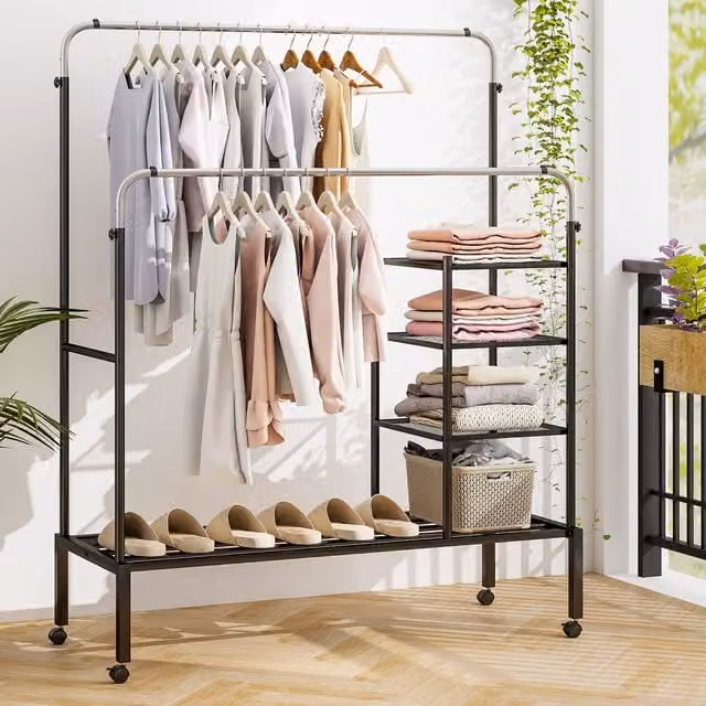 Costway Rolling Clothes Drying Rack with Adjustable Double Rods in Black – 1