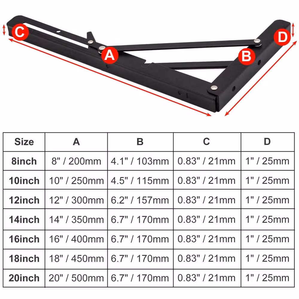 EONLION Heavy Duty Folding Shelf Brackets in Black, Pack of 2 – 2