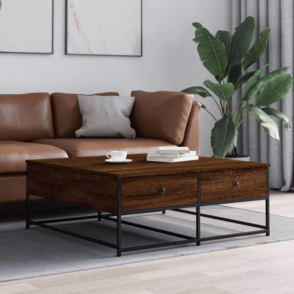 Berkfield Home Brown Oak Coffee Table W: 100 cm, D: 99 cm, H: 40 cm – 2
