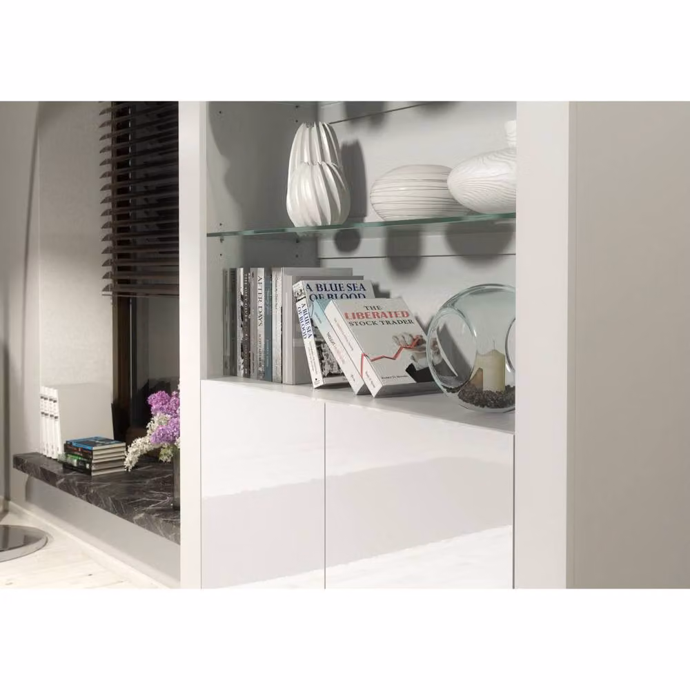 Creative Furniture Spectrum Modern White Glossy Display Cabinet with Glass Doors, H 170 x W 100 x D 35 cm – 3