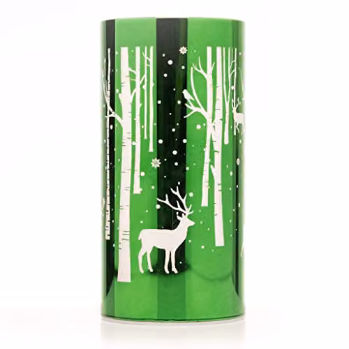 Shatchi Christmas Decorated Glass Cylinder Vase Table Lamp with Deer Scene in Green, H 18 cm x W 9 cm x D 9 cm – 2