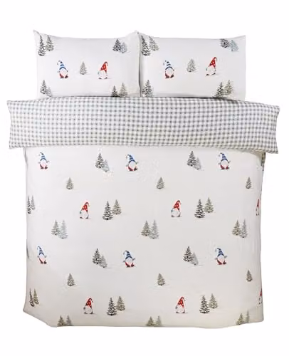 Rapport Home Christmas Gonks Reversible Microfibre Duvet Cover and Pillowcase Set, White and Multicolour, Single