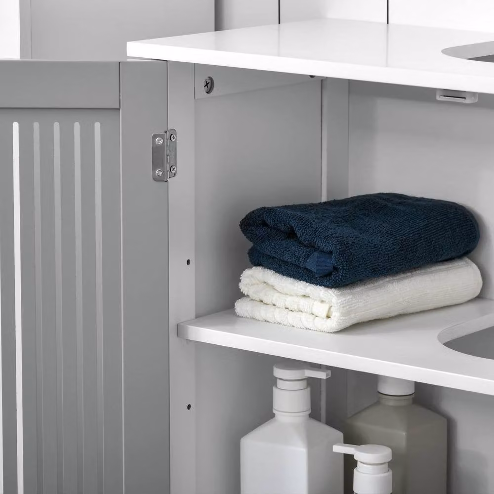 Wyld Haus Nelike Grey and White Under Sink Bathroom Vanity Unit with Double Hinged Doors and Internal Shelves – 7