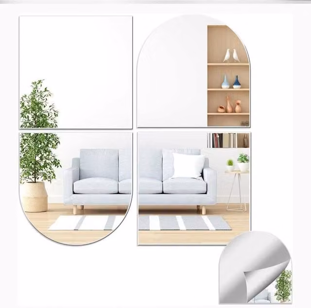 PAWNORA Silver Self Adhesive Square Mirror Wall Tiles, 8 Pieces, W/D/H: 30 x 30 x 30 cm