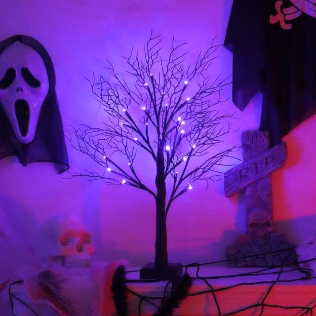 Smartbies Halloween Pre-Lit Black Twig Tree with 24 Warm White LED Lights