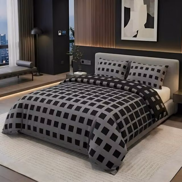 Pamposh Grey Reversible Microfibre Duvet Cover Set, W/D/H: 200 x 200 cm – 1