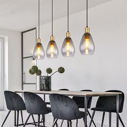 Globo Lighting Smoky Grey Glass Pendant Light with Black and Brass Metal Finish, 4 x E27 Sockets, H x W x D: 120 x 90 x 15 cm – 2