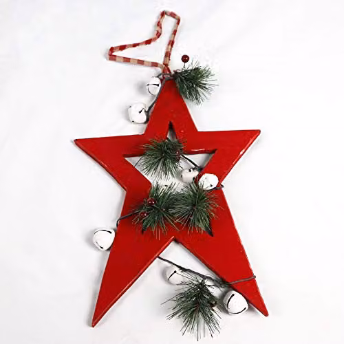 Shatchi Red Wooden Star Hanging Ornament, W/D/H: 18 x 1.2 x 26 cm – 2