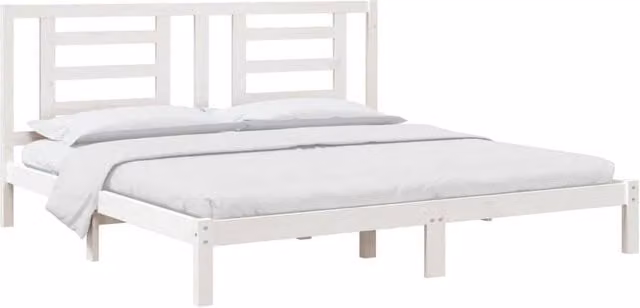 Berkfield Home Beautiful White Solid Wood Pine Bed Frame W/D/H: 200 x 200 x 205.5 cm