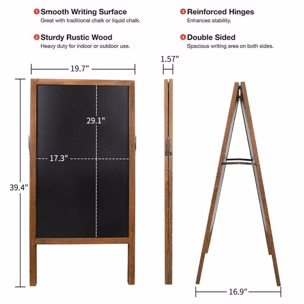FLAVORA Brown Wooden Free Standing A-Board Pavement Display Chalkboard – 3