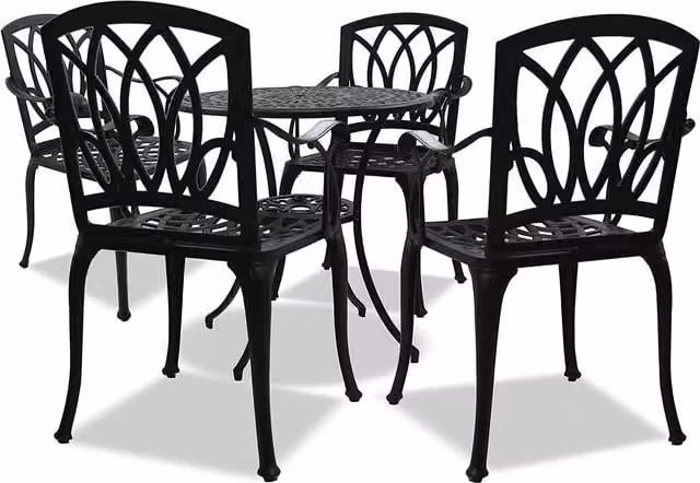 Centurion Supports Positano Garden and Patio Bistro Set with Round Table and 4 Large Chairs in Matt Black Powder Coated Aluminium