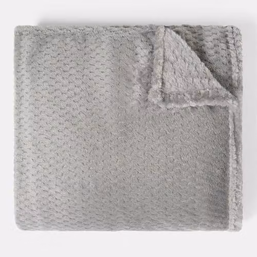 OHS Grey Fleece Faux Fur Throw Blanket, W: 150 cm, D: 200 cm – 4