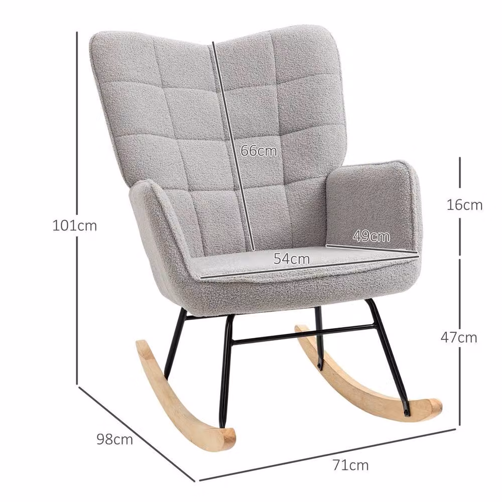 EONLION Grey Bouclé Nursing Rocking Chair Armchair with Armrests – 2