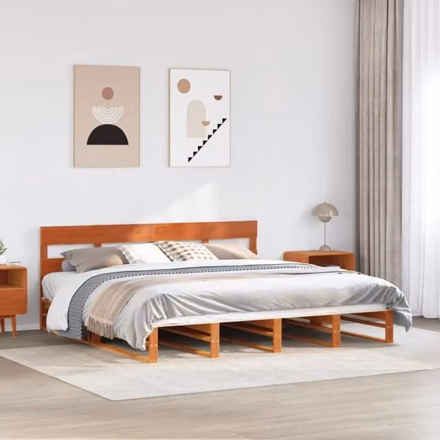 Berkfield Home Super King Solid Wood Pine Bed Frame in Wax Brown, W/D/H: 180 x 200 cm – 1
