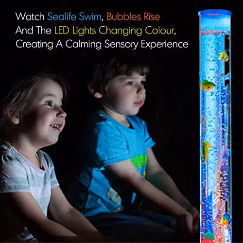 Global Gizmos 45500 Fish Bubble Lamp with Tropical Fish Design, 90 cm Height, 7 Changing RGB Colours, Black – 3