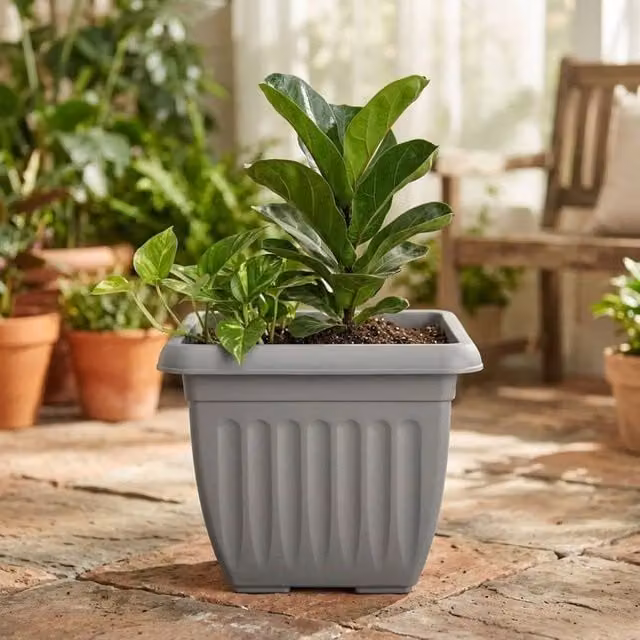 EONLION Large Square Plastic Planter Pots in Grey, W: 40 cm, D: 40 cm, H: 32 cm