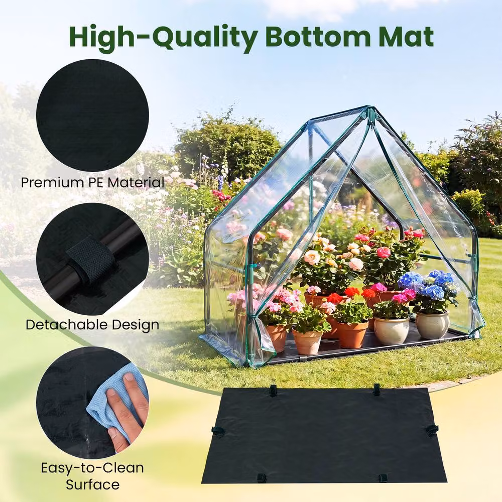 Costway Portable Mini Greenhouse with Ground Stakes and Bottom Mat, Transparent Green, W/D/H: 92 x 85 x 50 cm – 7