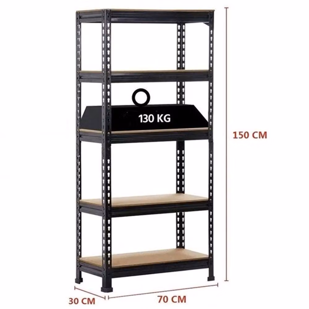 Nordara 5 Tier Metal and MDF Garage Storage Shelving Unit, Black, H 150 x W 30 x D 30 cm – 2