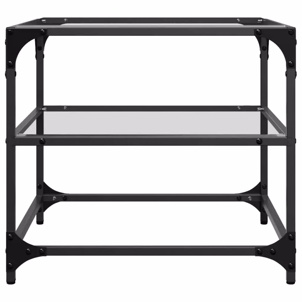 Berkfield Home Set of 2 Square Coffee Tables with Transparent Glass Tops and Brown Steel Frames, W/D/H: 50 x 50 x 45 cm – 4