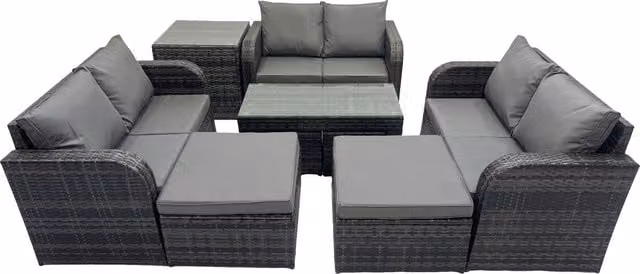Fimous Garden Outdoor Furniture Set with Side Table and 2 Big Footstools in Dark Grey – 1