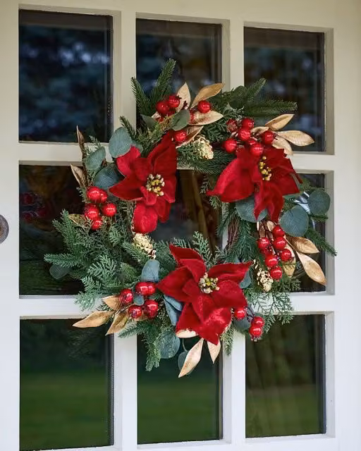 Dibor Poinsettia Heritage Christmas Wreath in Red, Gold and Green, Diameter: 55 cm – 1