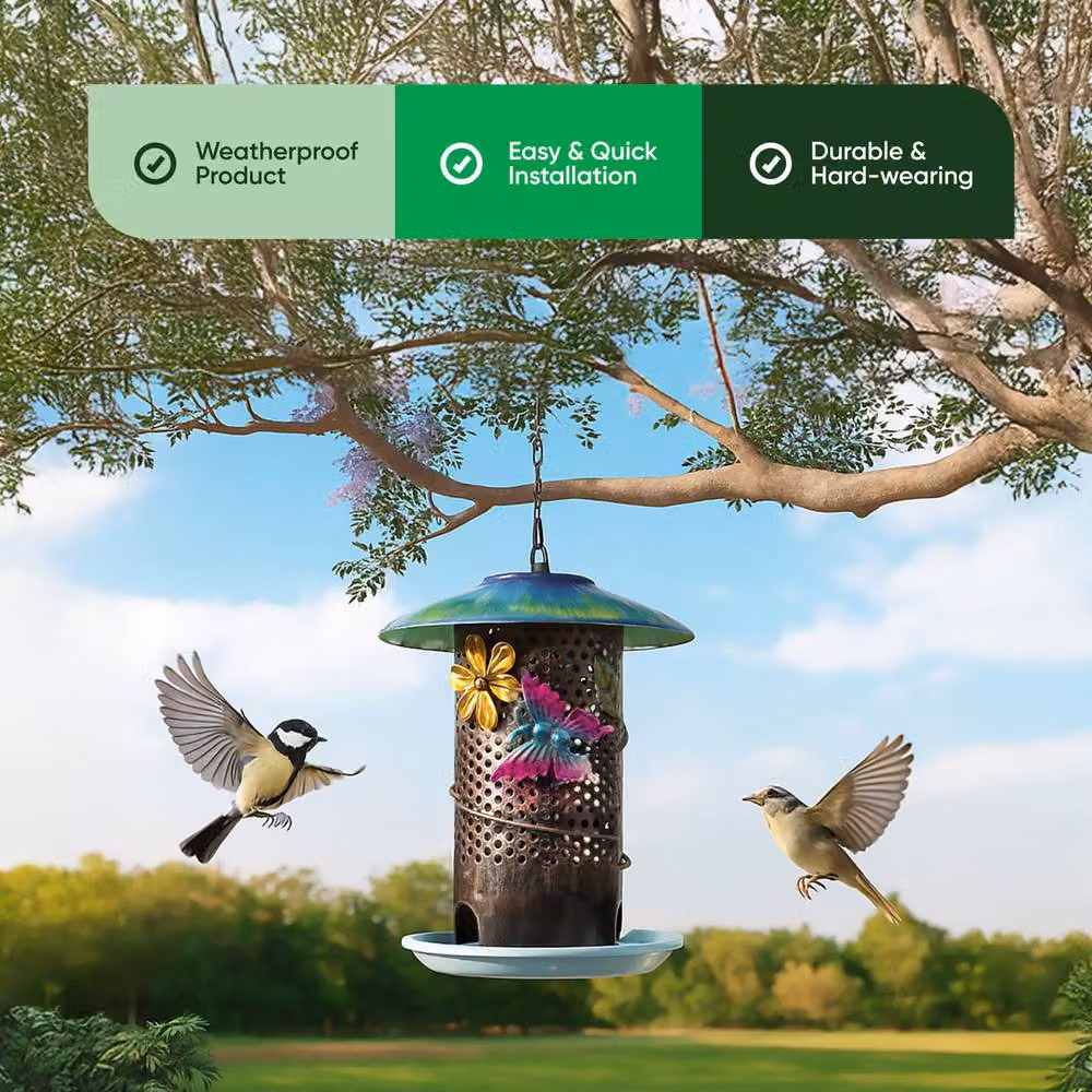 Gardenwize Solar Hanging Bird Feeder with Multicolour LED Light and Dusk Sensor – 3