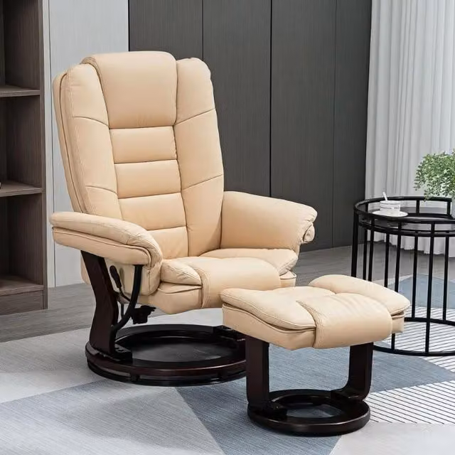 Chilli Seating Beige Faux Leather Reclining Chair and Footstool Set