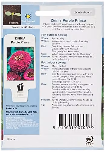 Johnsons Zinnia Purple Prince Ornamental Flower Seeds – 2