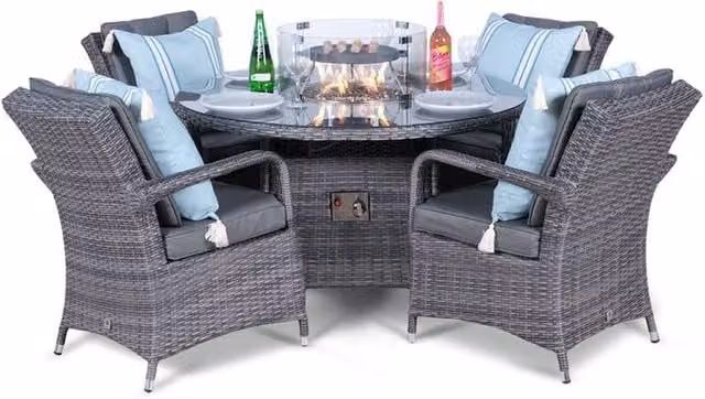Thats Furniture Arizona 4 Seater Round Rattan Dining Set with Fire Pit in Grey – 1