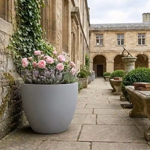 IDEALIST Set of 3 Grey Reinforced Stone Outdoor Plant Pots, 45l, Diameter: 40 cm – 5