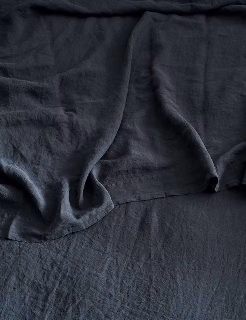 Bedfolk Pure Washed Linen Flat Sheet, Navy Blue, 200 x 200 cm