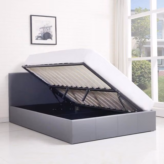 Kosy Koala Grey Synthetic Leather Ottoman Storage Side Lift Bed, Small Double, W/D/H: 120 x 200 cm