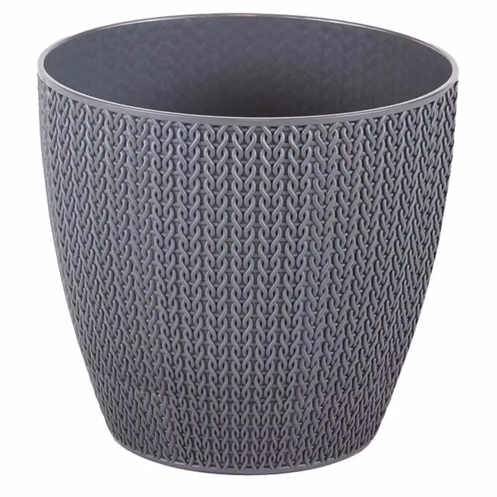VOGREX Grey Knitted Indoor Planter with Tray in Anthracite – 3