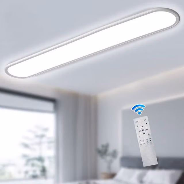 NIVOR Modern Rectangular LED Ceiling Light in White with Remote Control and Dimming Function – 1