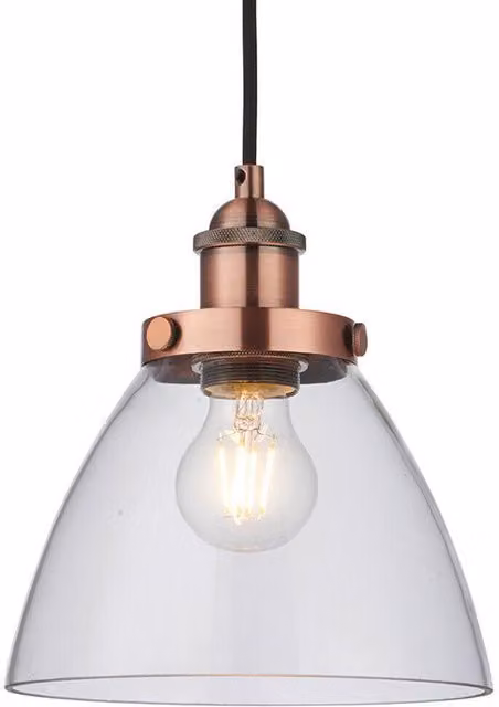 Loops Industrial Hanging Ceiling Pendant Light in Copper and Transparent Glass