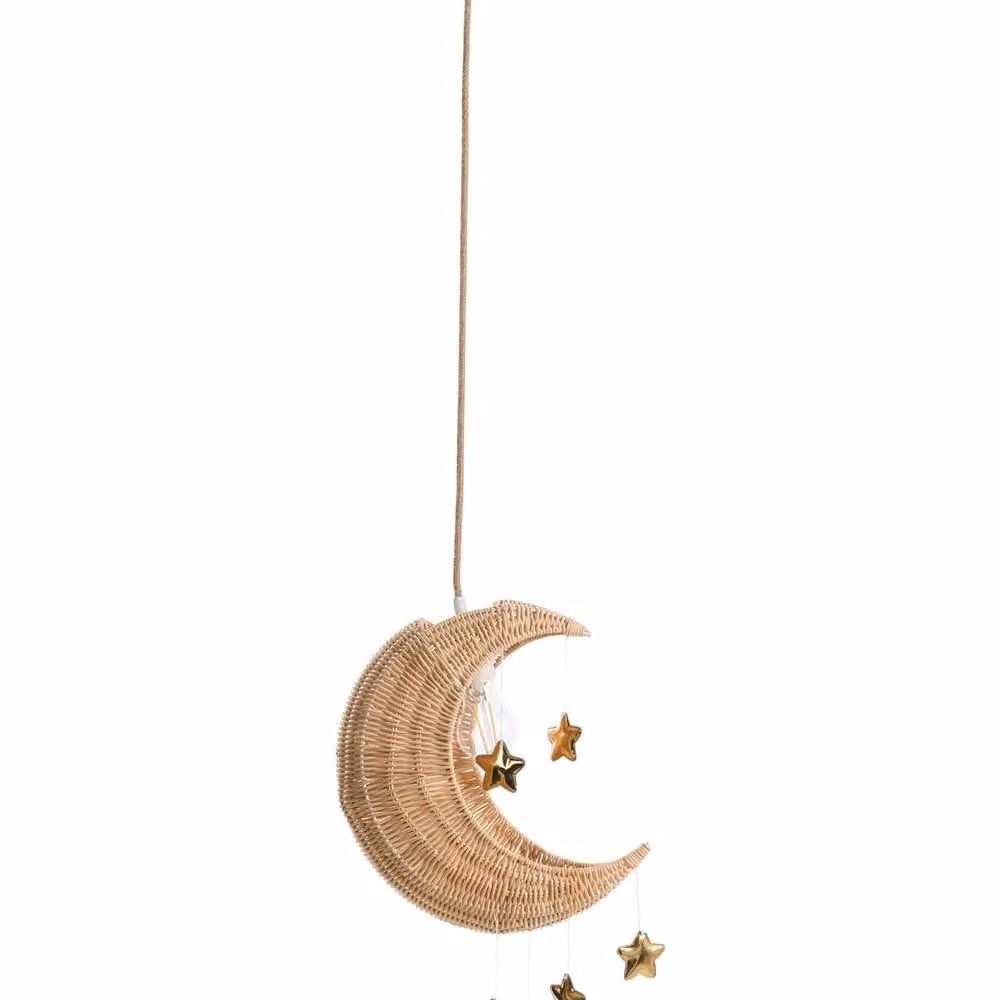 Wyld and Coco Moon Rattan Pendant Lamp, Natural Beige Boho Sphere Shade – 2