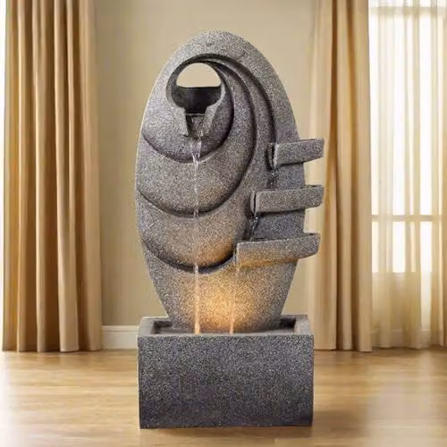 Teamson Home Modern Oval Outdoor Water Fountain with Warm LED Lights, Grey, W/D/H: 79.5 x 25.0 x 25.0 cm – 2