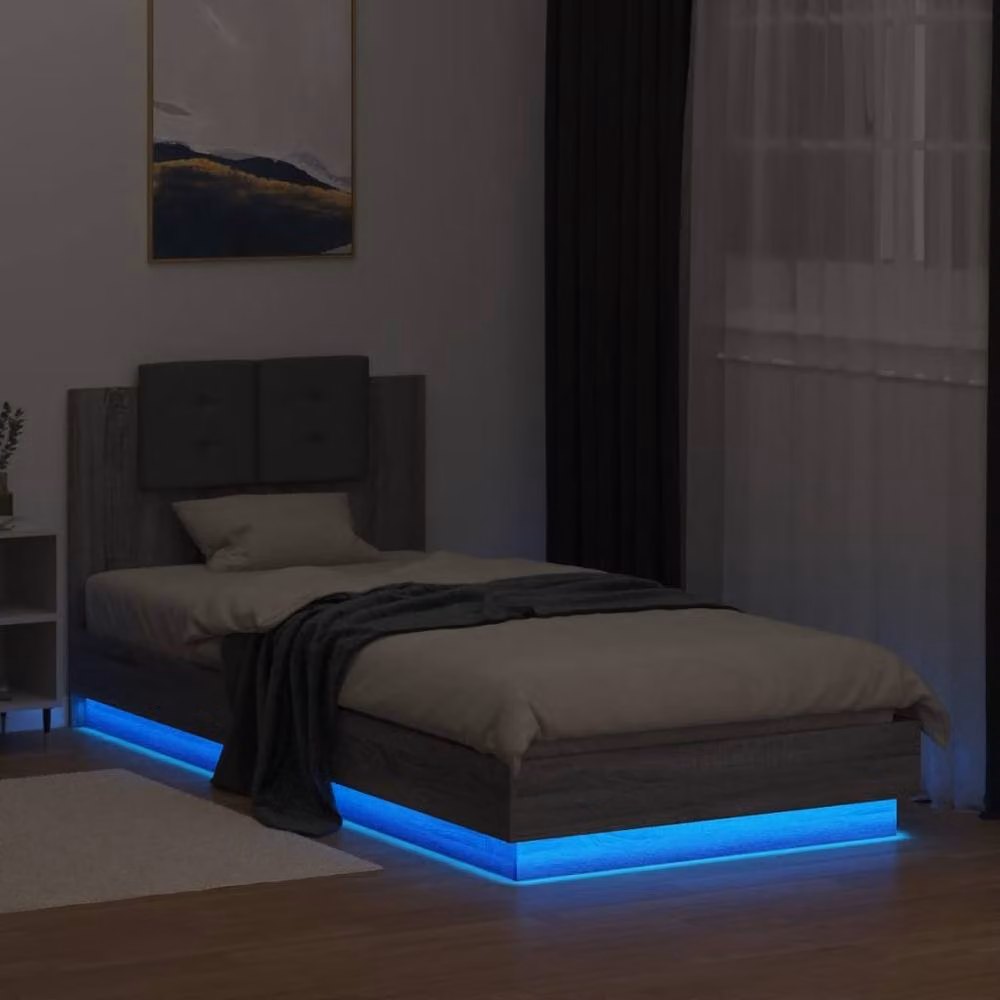 Berkfield Home Durable Grey Fabric Bed Frame with Under-Bed LED Lighting, W/D/H: 200 x 100 x 84 cm – 3
