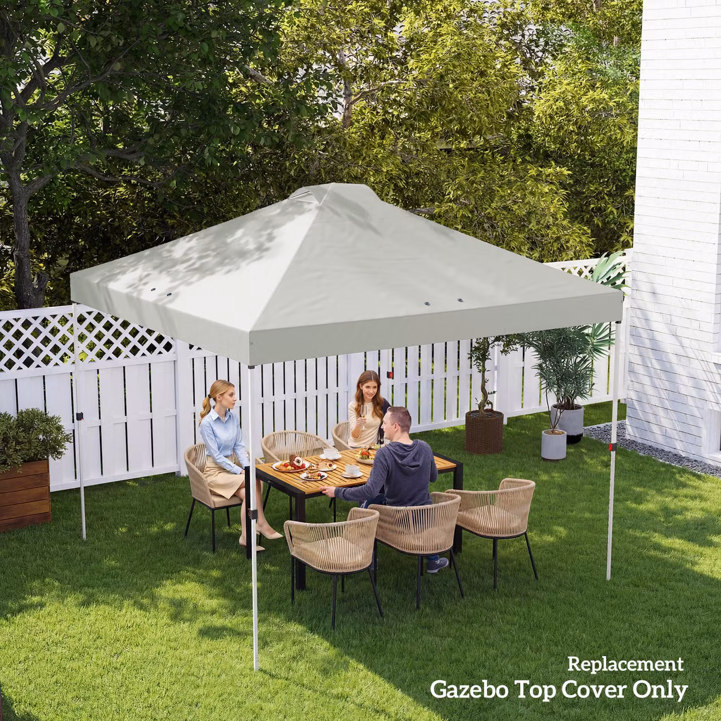 Outsunny White Waterproof Pop Up Canopy Gazebo Roof Replacement with UV50+ Protection and 8 Drainage Holes, W x D: 3 x 3 m – 6