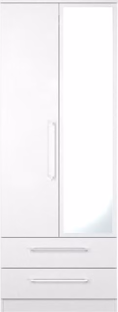 2 U Gloucester Tall 2 Door Mirrored Wardrobe with 2 Drawers in White