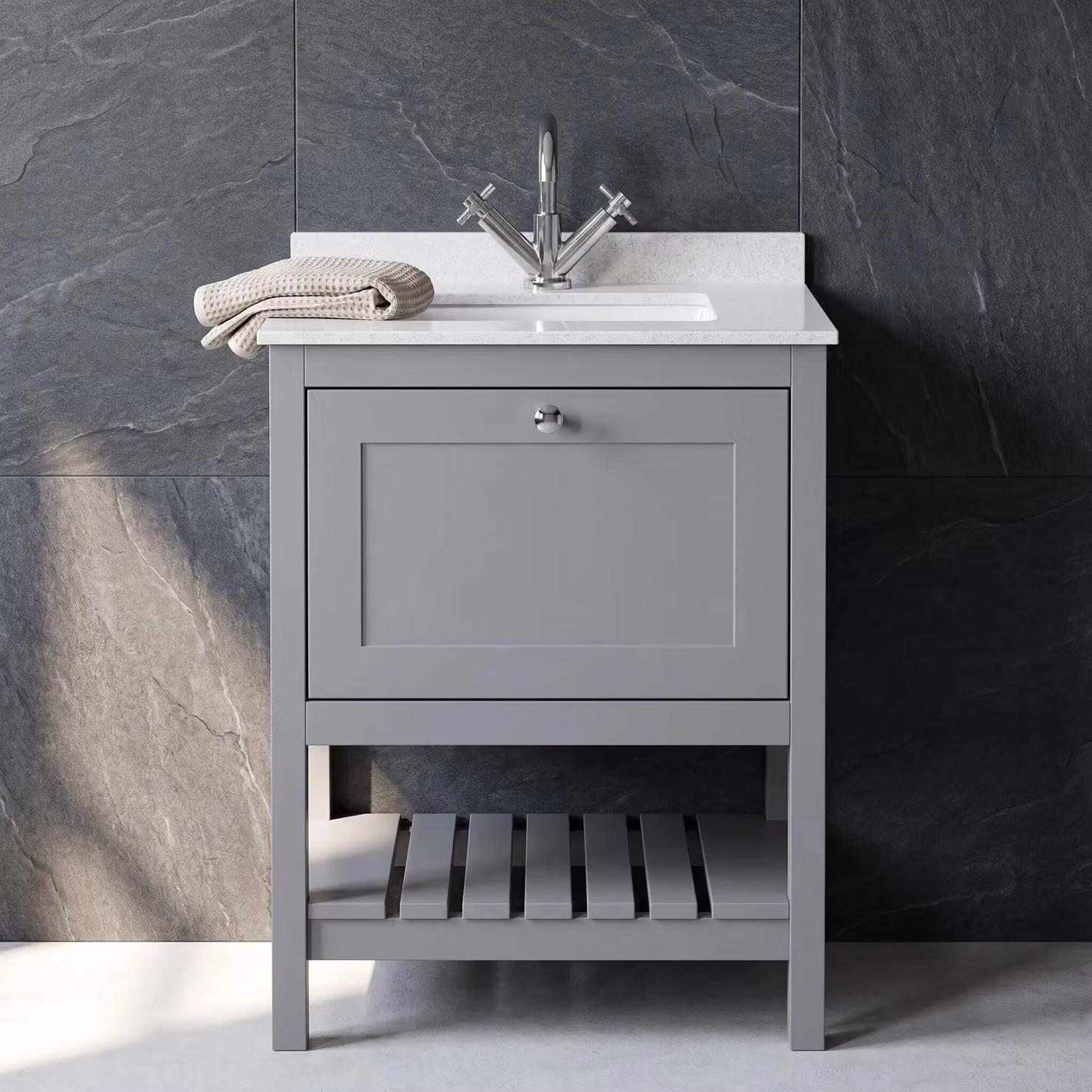 Balterley Floor Standing Bathroom Vanity Unit with Basin and Stone Top, Grey and White, W: 62.0 cm, D: 46.3 cm, H: 81.4 cm – 5