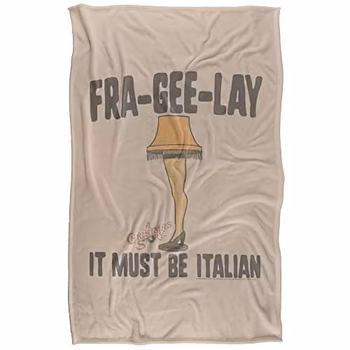Warner Bros. A Christmas Story Fra-Gee-Lay Fragile Leg Lamp Super Soft Fleece Throw Blanket, W/D/H: 91 x 147 cm, Beige/Multicolour – 1