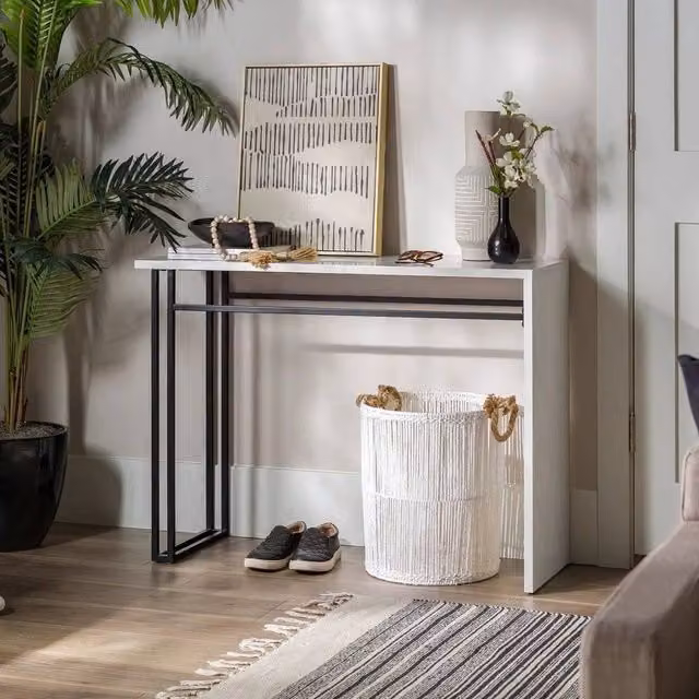 ERGOVEXA Modern Faux White Marble Console Table with Metal and Wood Construction, W/D/H: 107 x 36 x 77 cm – 1