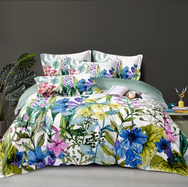 Ezysleep Floral Nature Duvet Cover and Pillowcase Set, Multicolour Blue, 200 x 200 cm